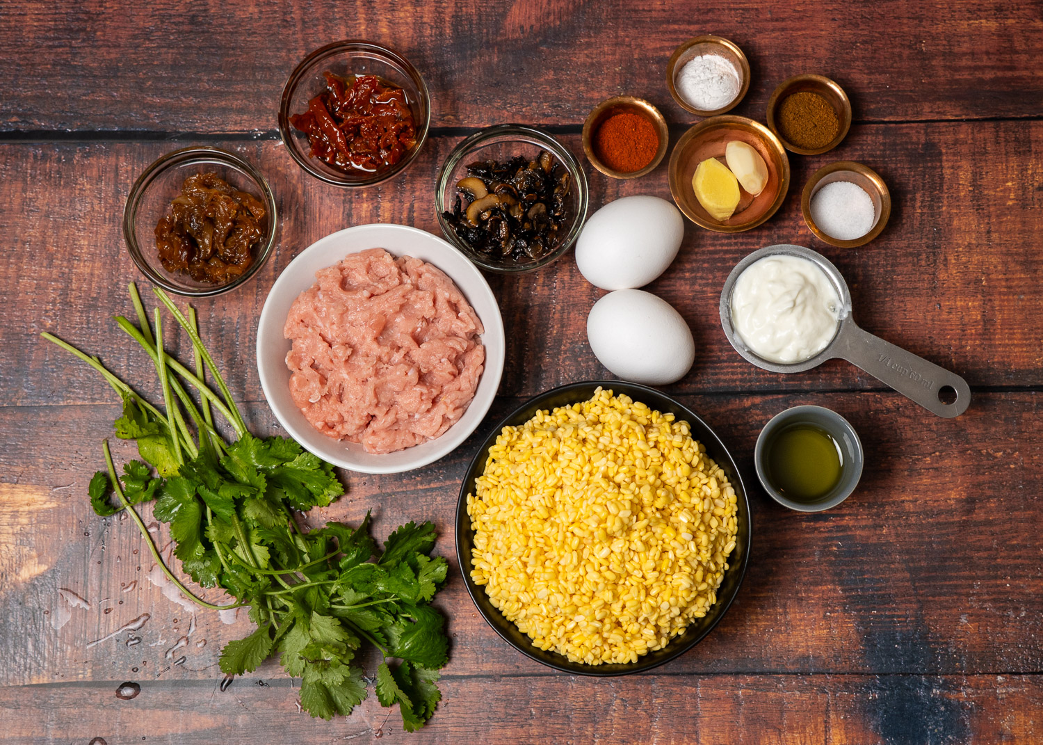 Fresh chicken lentil bread ingredients