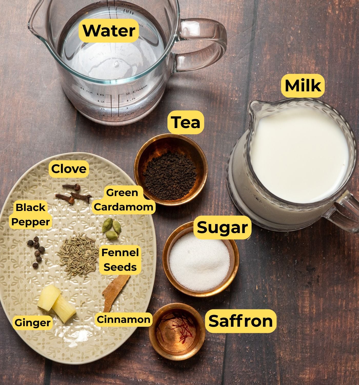 caramel tea ingredients with label