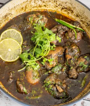 Black Sesame Chicken with coriander, green chili and lime