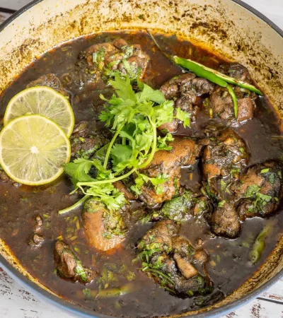 Black Sesame Chicken with coriander, green chili and lime