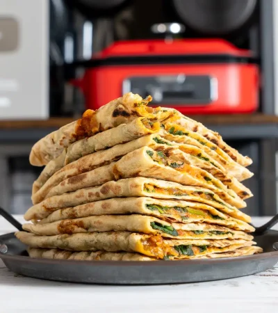 A stack of Delicious Turkish Gözleme on a plate